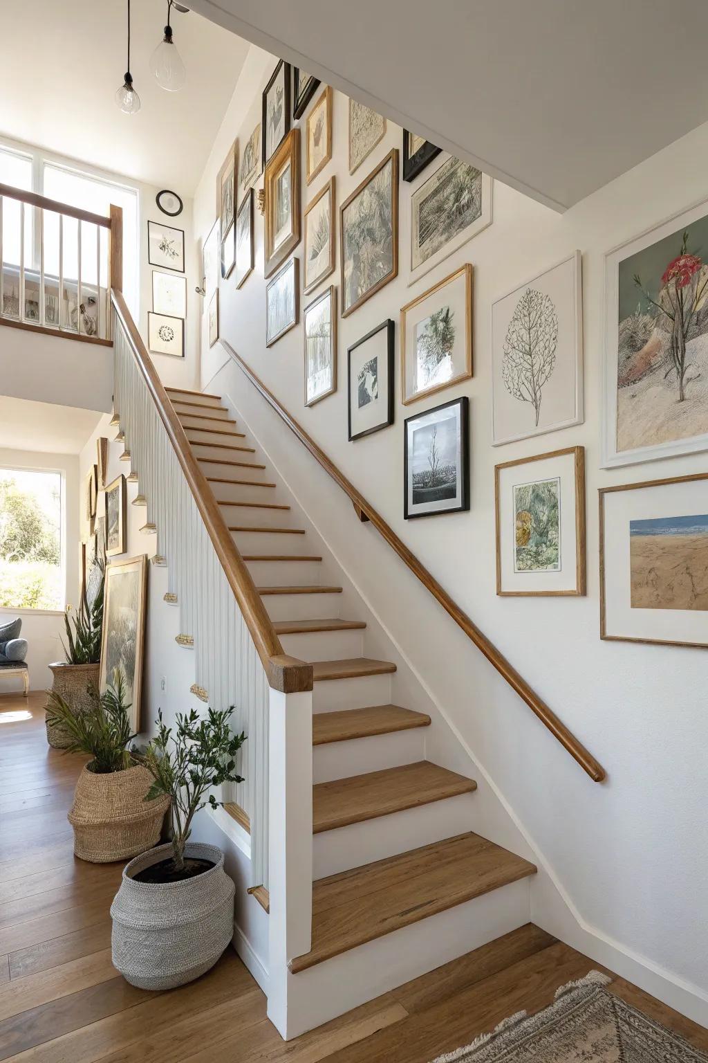 Transform your staircase with a gallery that ascends with style. #StaircaseGallery #HomeArt 🎨