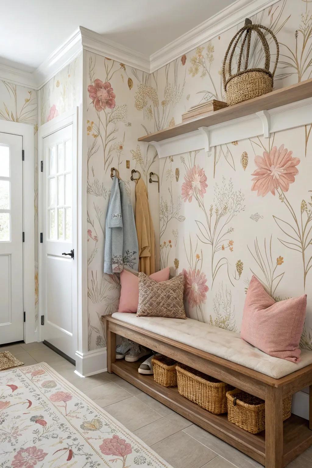 Create a serene and inviting mudroom with the soothing touch of pastels.