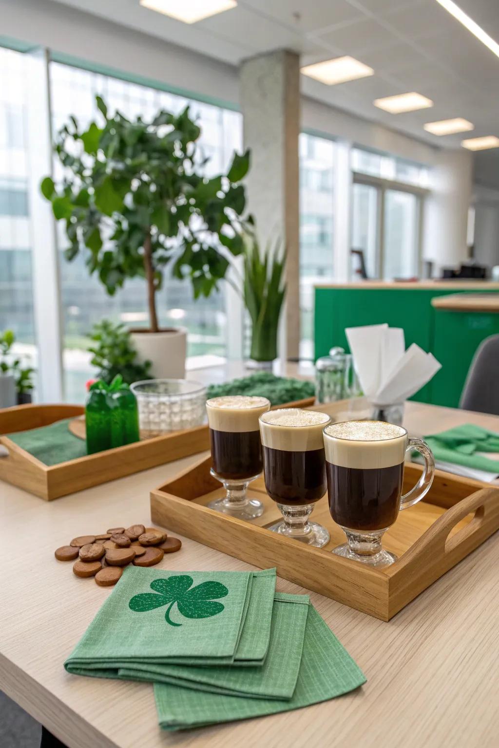 Warm up with an Irish coffee bar that adds a cozy and flavorful touch to your office day.