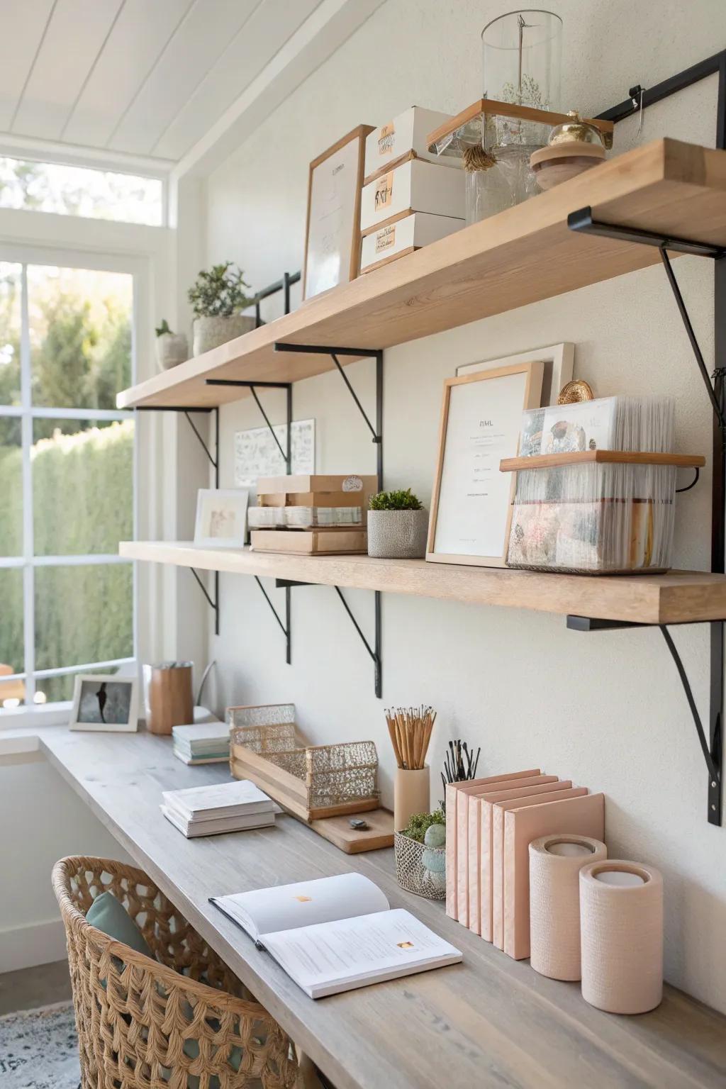 Add a touch of elegance with minimalist floating shelves.