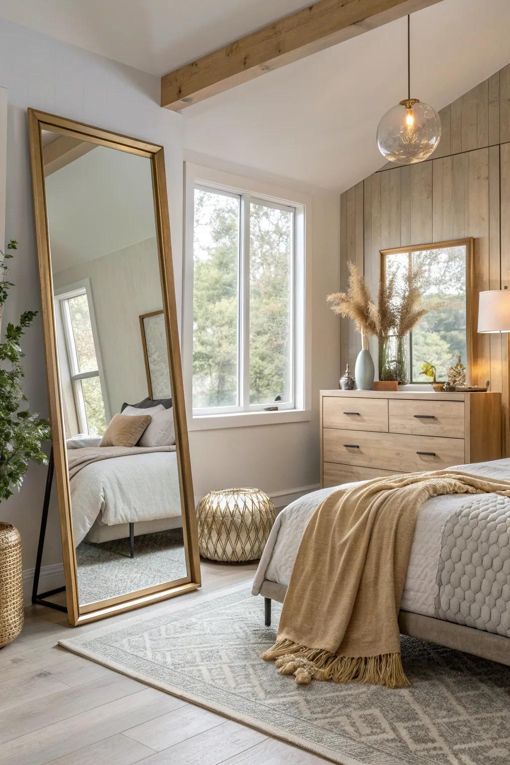 Mirrors enhance light and space, opening up your bedroom. #MirrorDesign #InteriorTips