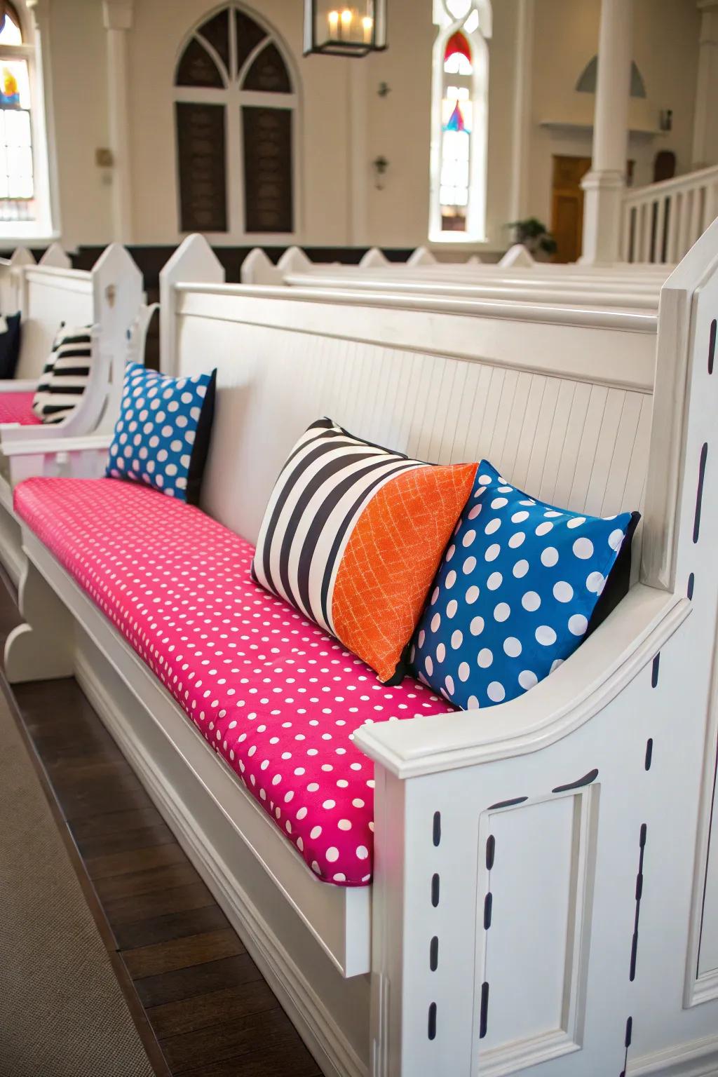 Achieve chic sophistication with patterned monochrome pews.