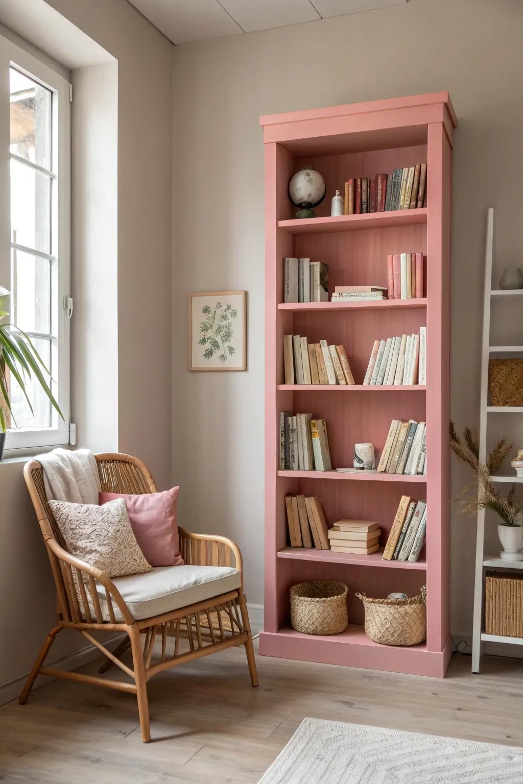 Surprise and delight with bookshelves that pop with pink.