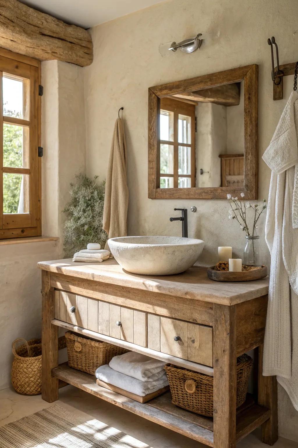 Natural light enhances the beauty of rustic bathroom decor. #NaturalLight #InteriorDesign ☀️