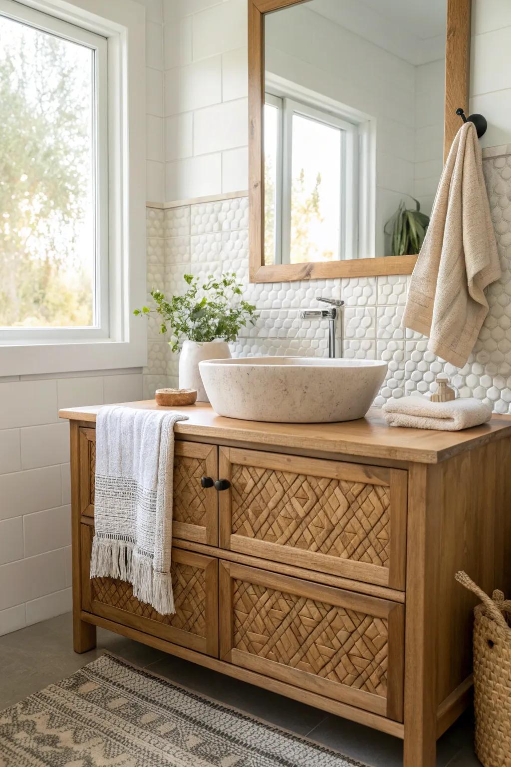 Mixing textures adds depth and interest to bathroom design. #TextureDesign #BathroomInspo ✨