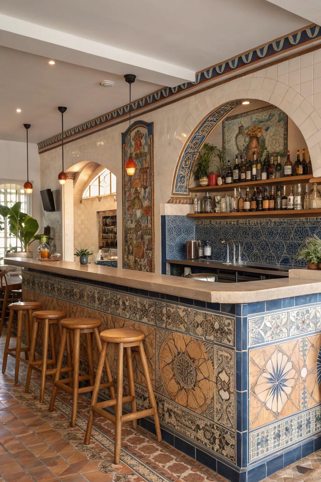 Make it personal with custom tile murals that bring your unique story to life in your bar.