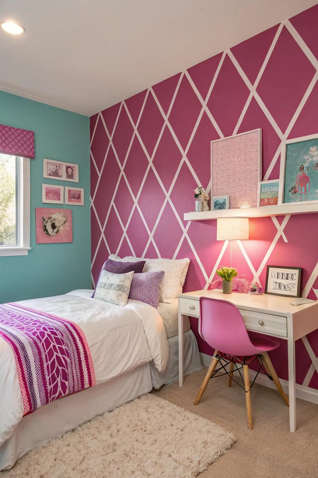 A vibrant accent wall adds a splash of personality, turning any girl's room into a chic retreat.