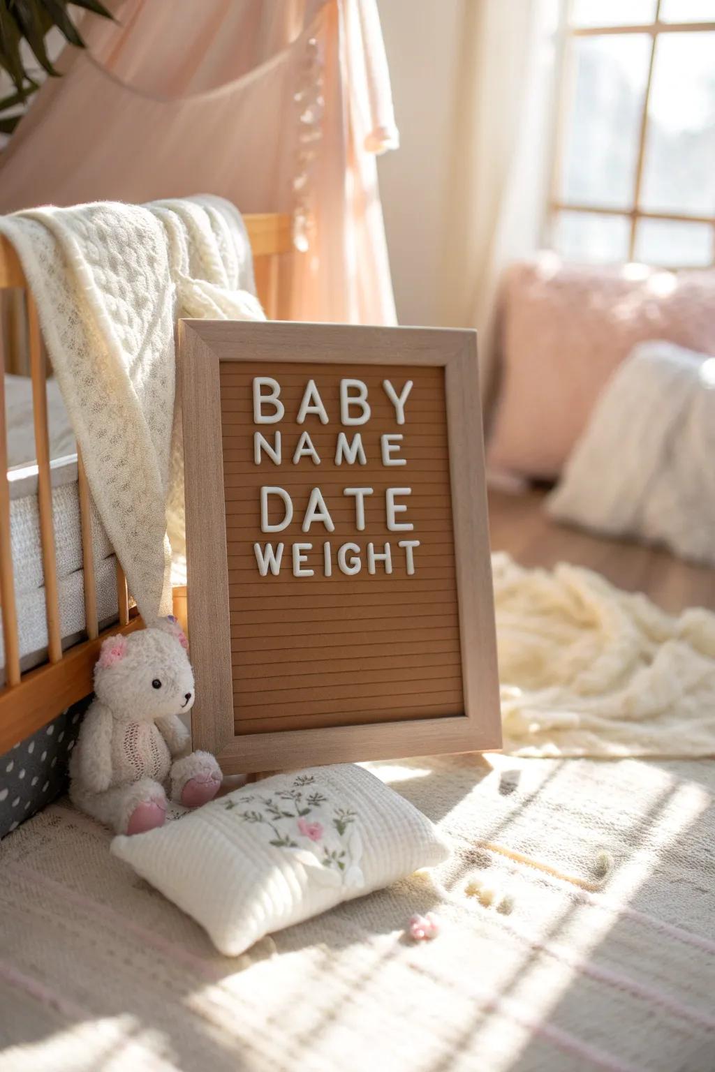 Mark the beginning of your baby's journey with a heartfelt birth announcement. 🌟 #NewArrival #BabyDecor