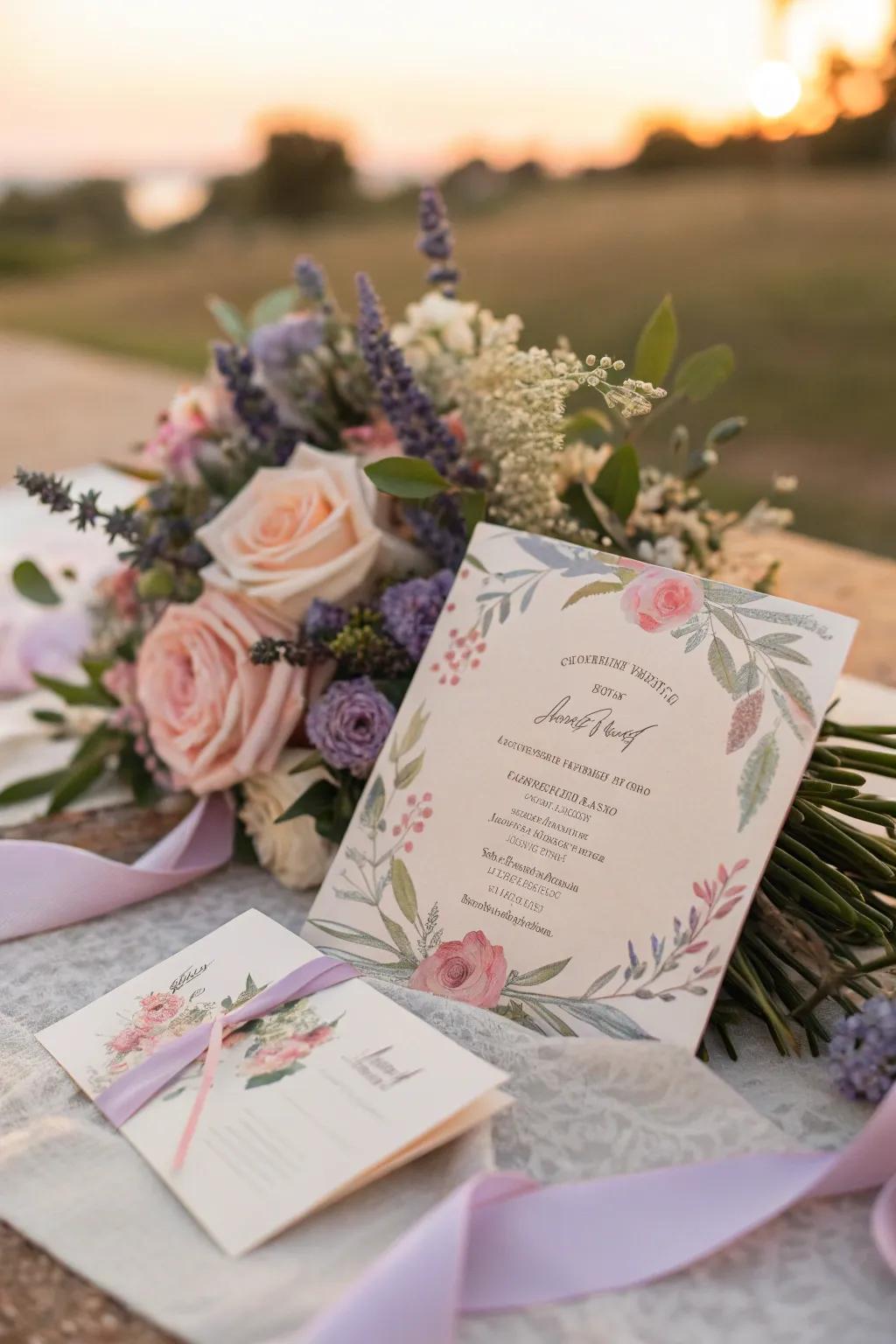Delicate floral designs bring a touch of romance to your bachelorette party invitations.