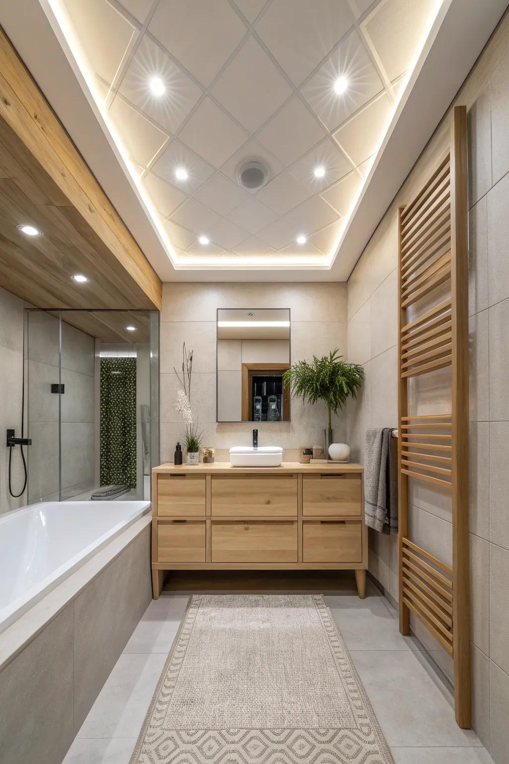 Illuminate your bathroom with recessed lighting for a clean and modern vibe.