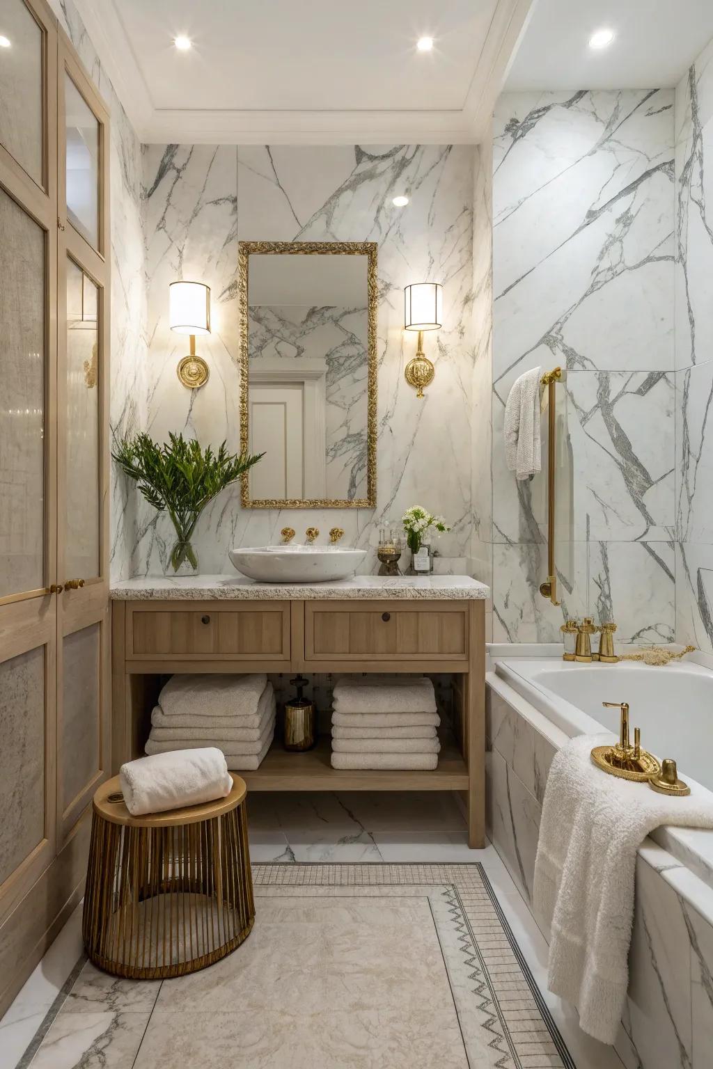 Marvel at the timeless beauty of marble, bringing a touch of elegance and luxury to your bathroom. #MarbleMagic #LuxuryDesign