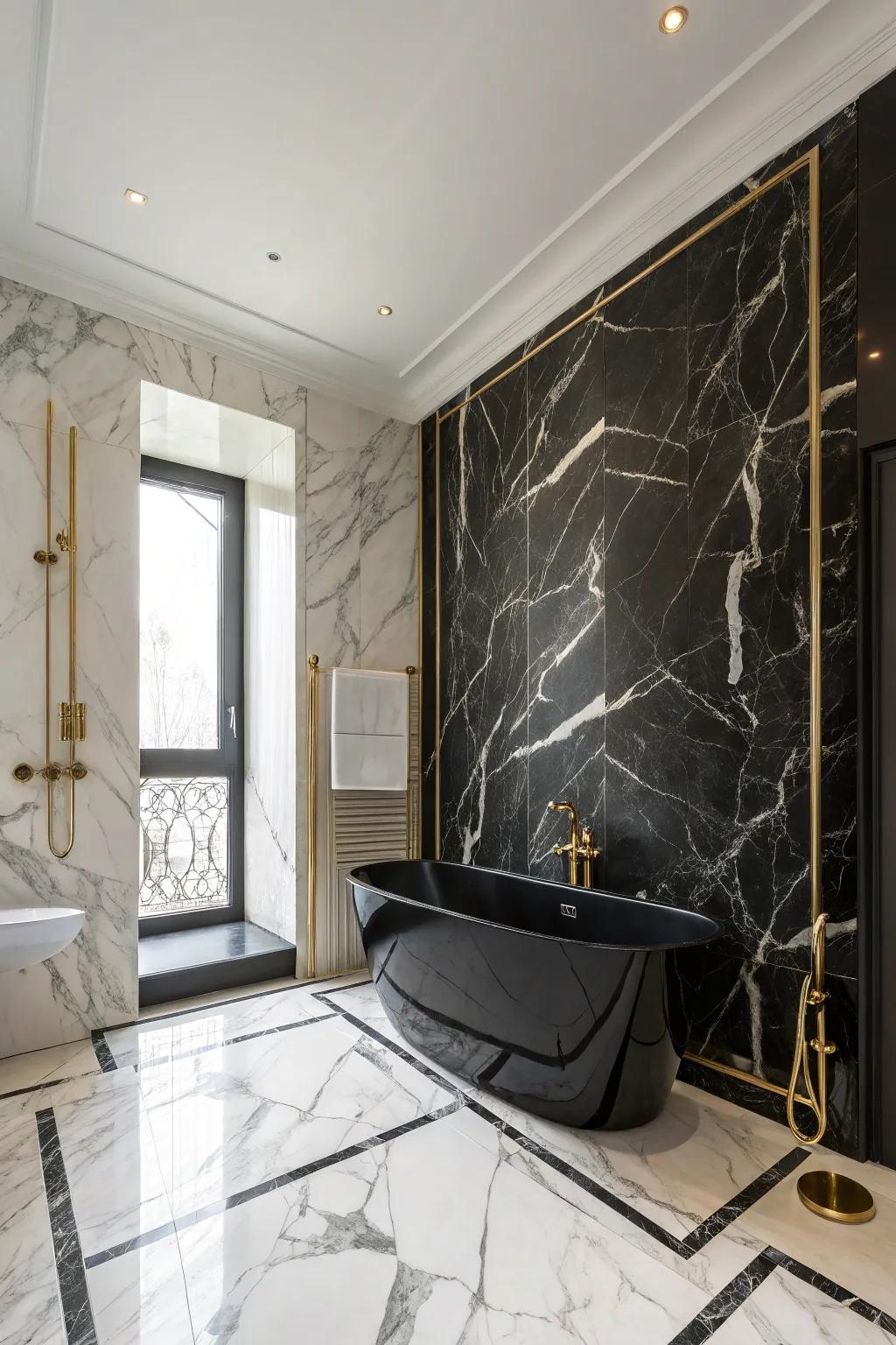 Classic never goes out of style—embrace the elegance of black and white marble in your bathroom.