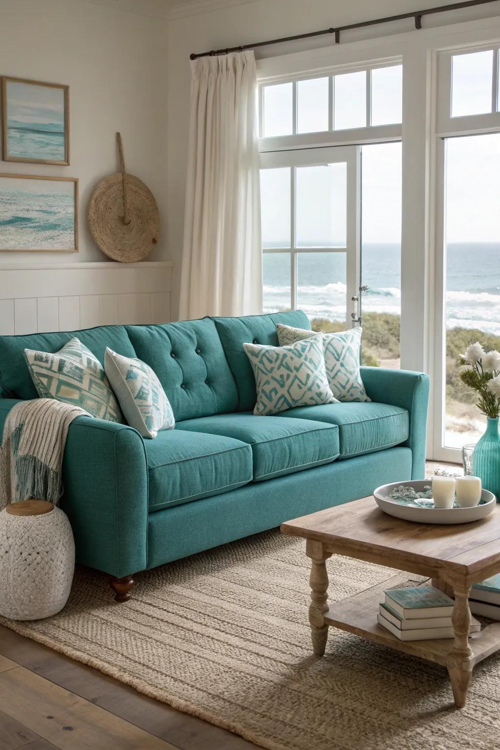 Embrace the soothing vibes of the ocean with a coastal-inspired living room palette. #CoastalLiving #HomeDecor