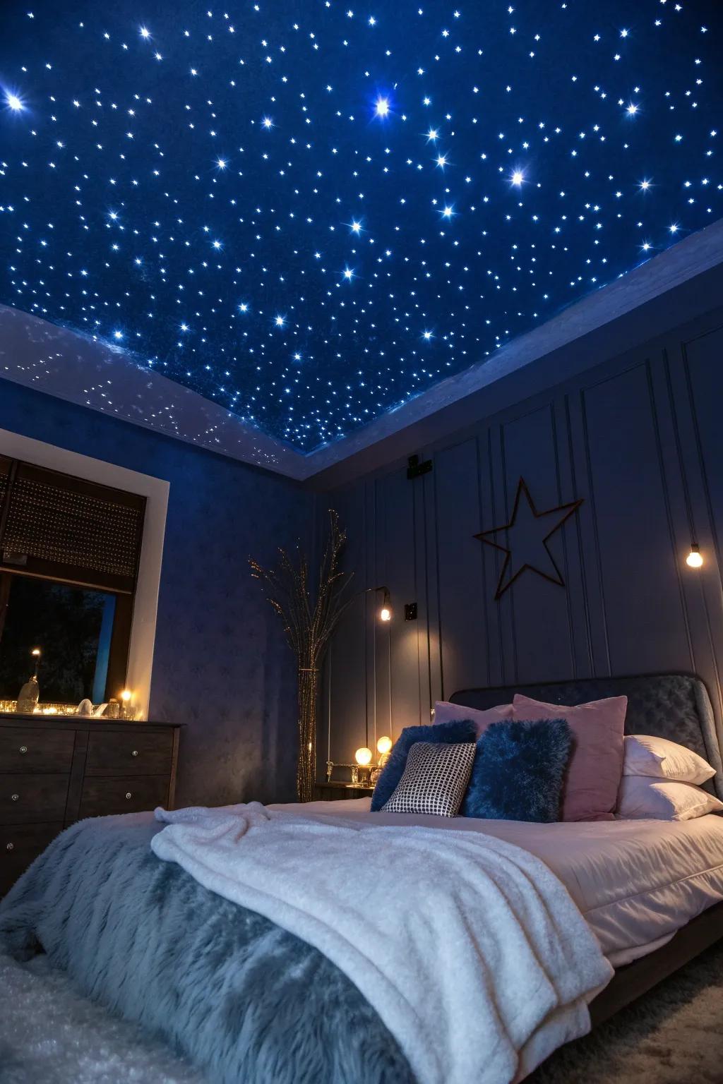 Lie back and gaze at your very own starry sky with a ceiling that lights up with celestial wonder.