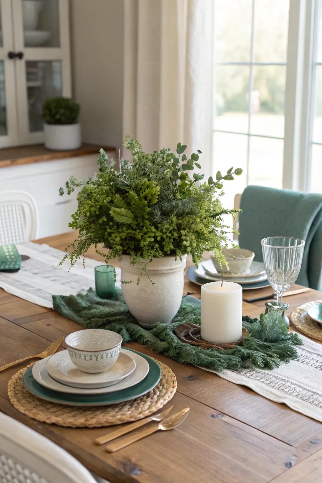 Embrace nature with lush greenery that brings freshness and elegance to your table setup.