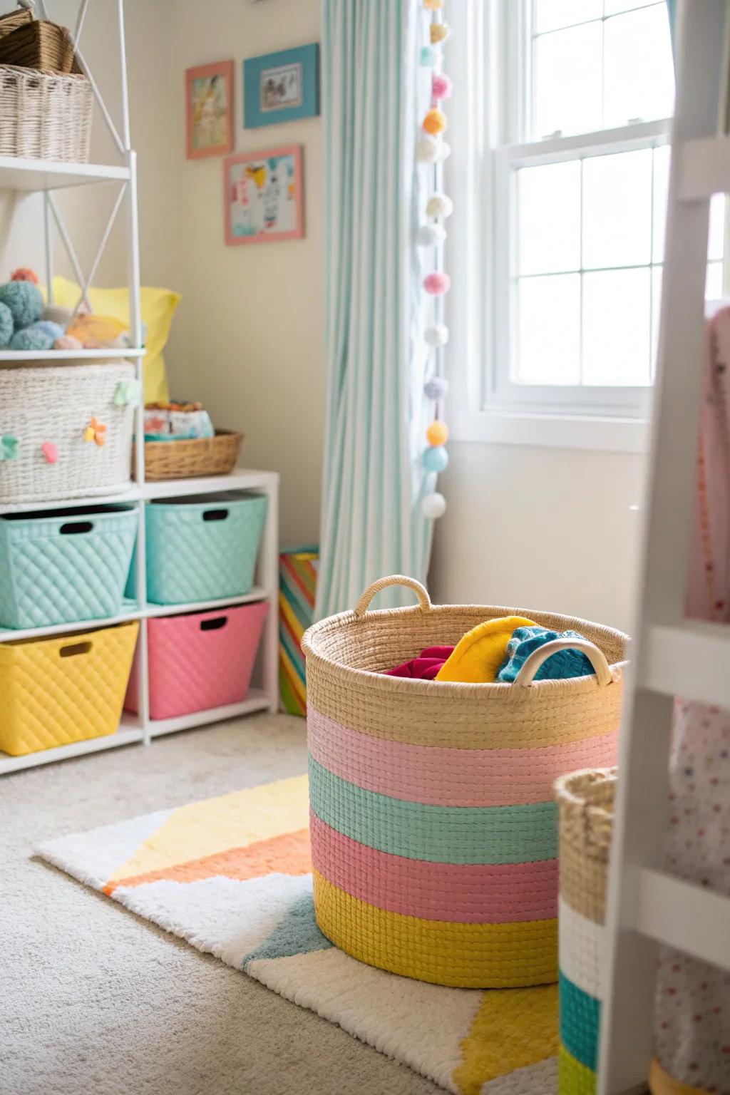 Playful colors meet practical storage in this child's haven.