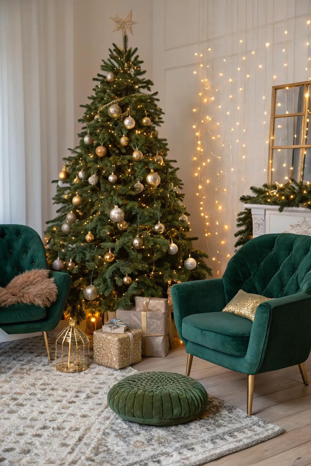 Create an enchanting family portrait with your Christmas tree as the star of the show.