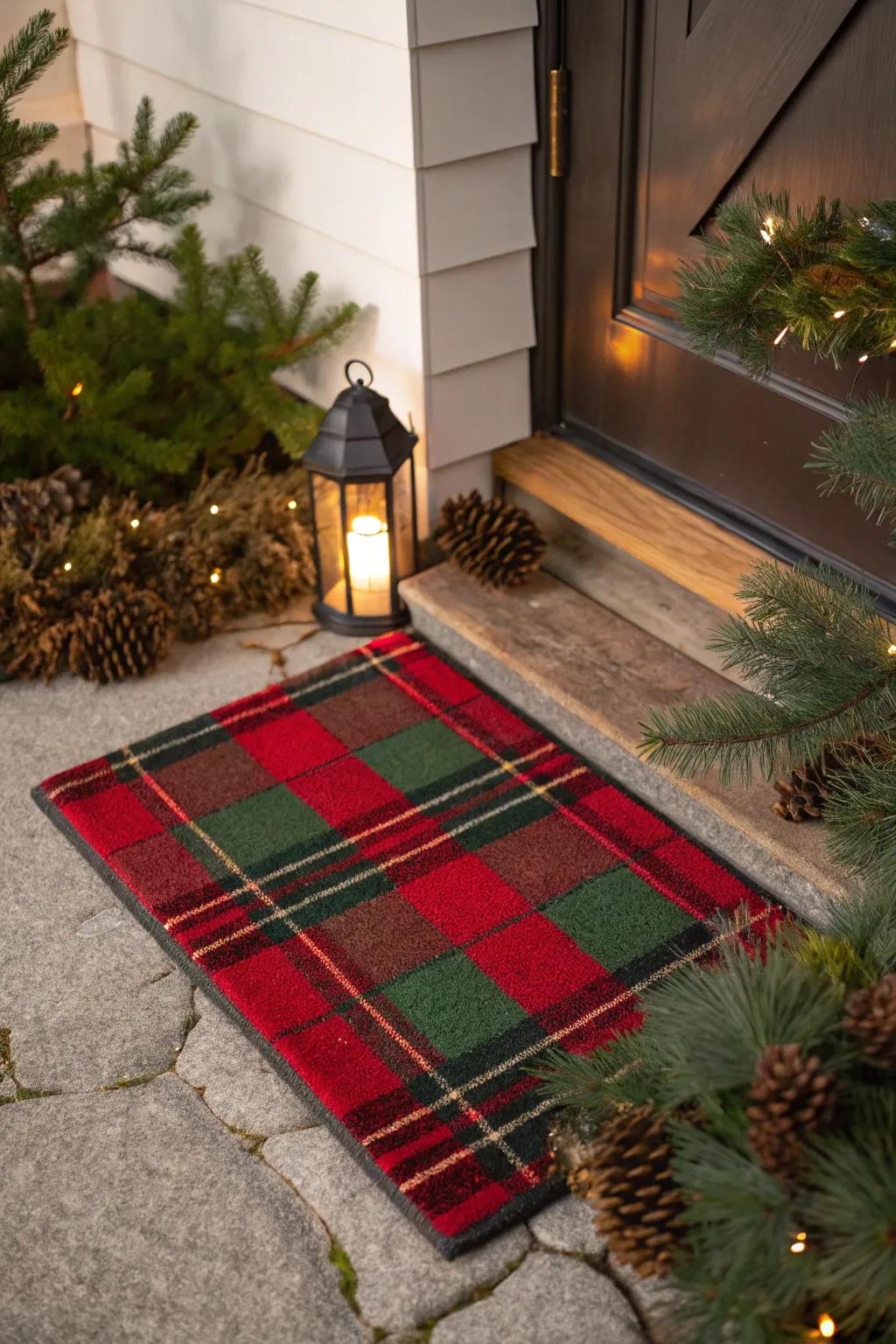 Bring timeless charm to your doorstep with a classic plaid welcome mat. It’s the perfect blend of tradition and style for a warm Christmas greeting.