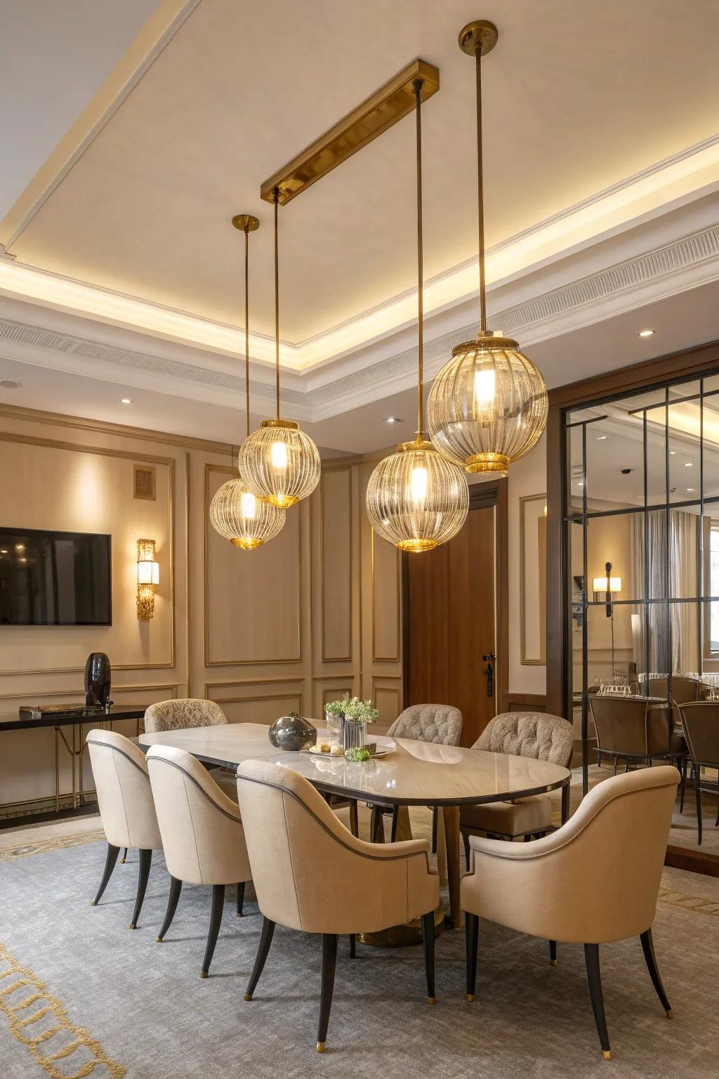 Elevate your conference room with chic pendant lights that offer both style and functionality.