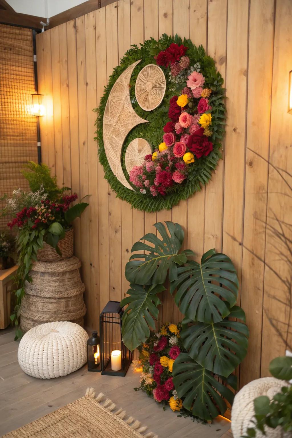 Bring the outdoors in with a floral yin yang wall art that adds color and harmony to your space.