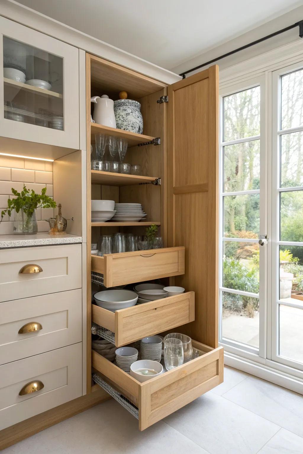 Maximize space with pull-out shelves and make every inch of your cupboard accessible.