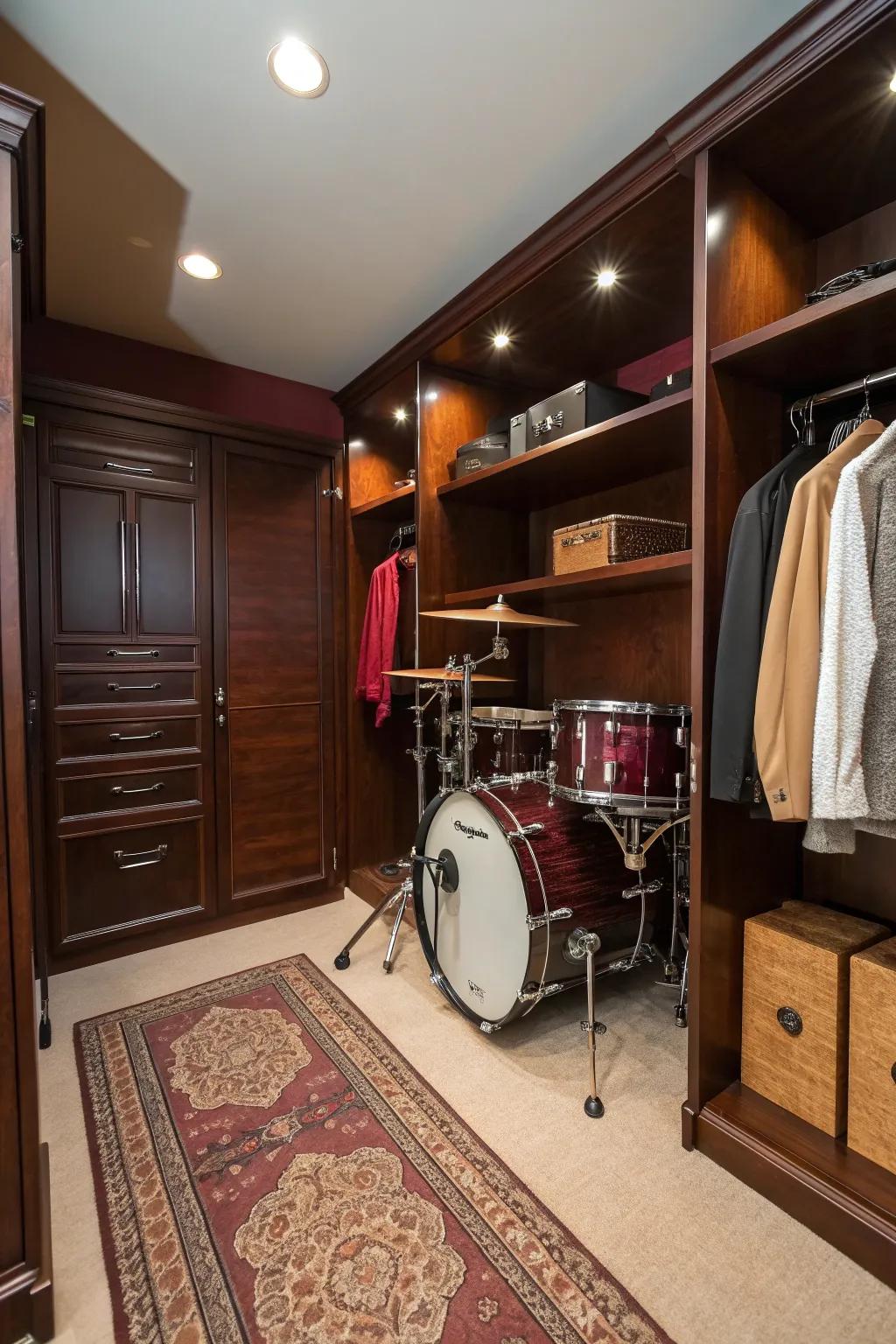 Transform your closet into a hidden drum haven, perfect for any music lover!