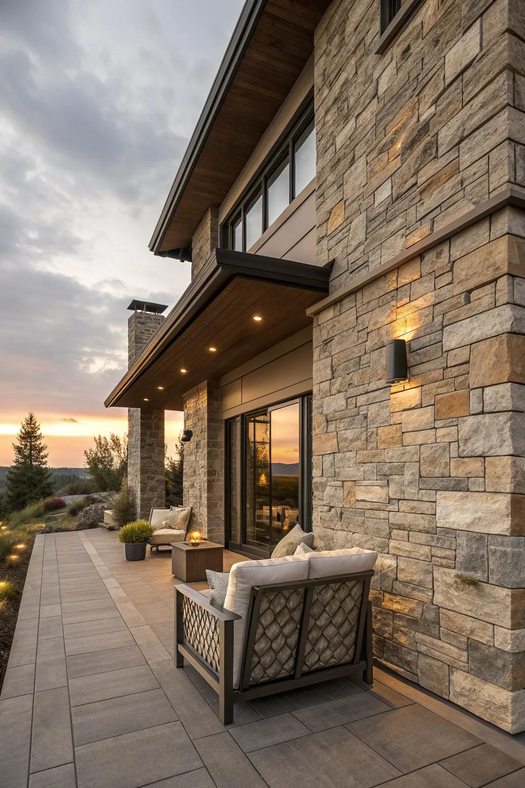 Elevate your home's curb appeal with modern stone accents that deliver a sleek and sophisticated aesthetic.