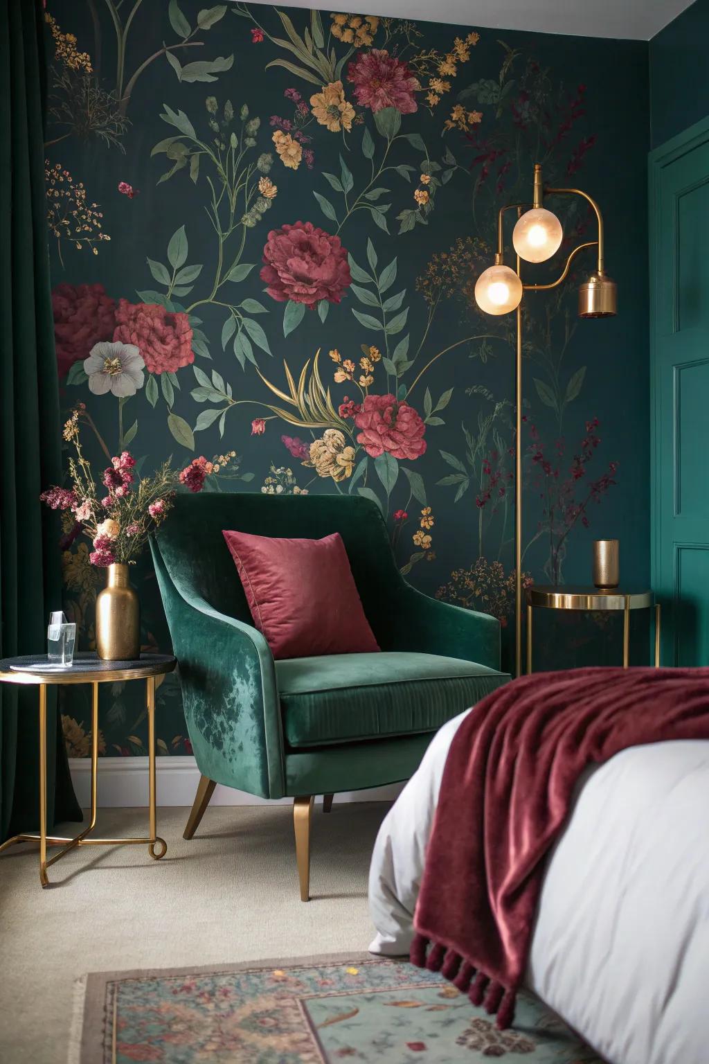 Bold floral wallpaper makes a stunning statement in any bedroom.