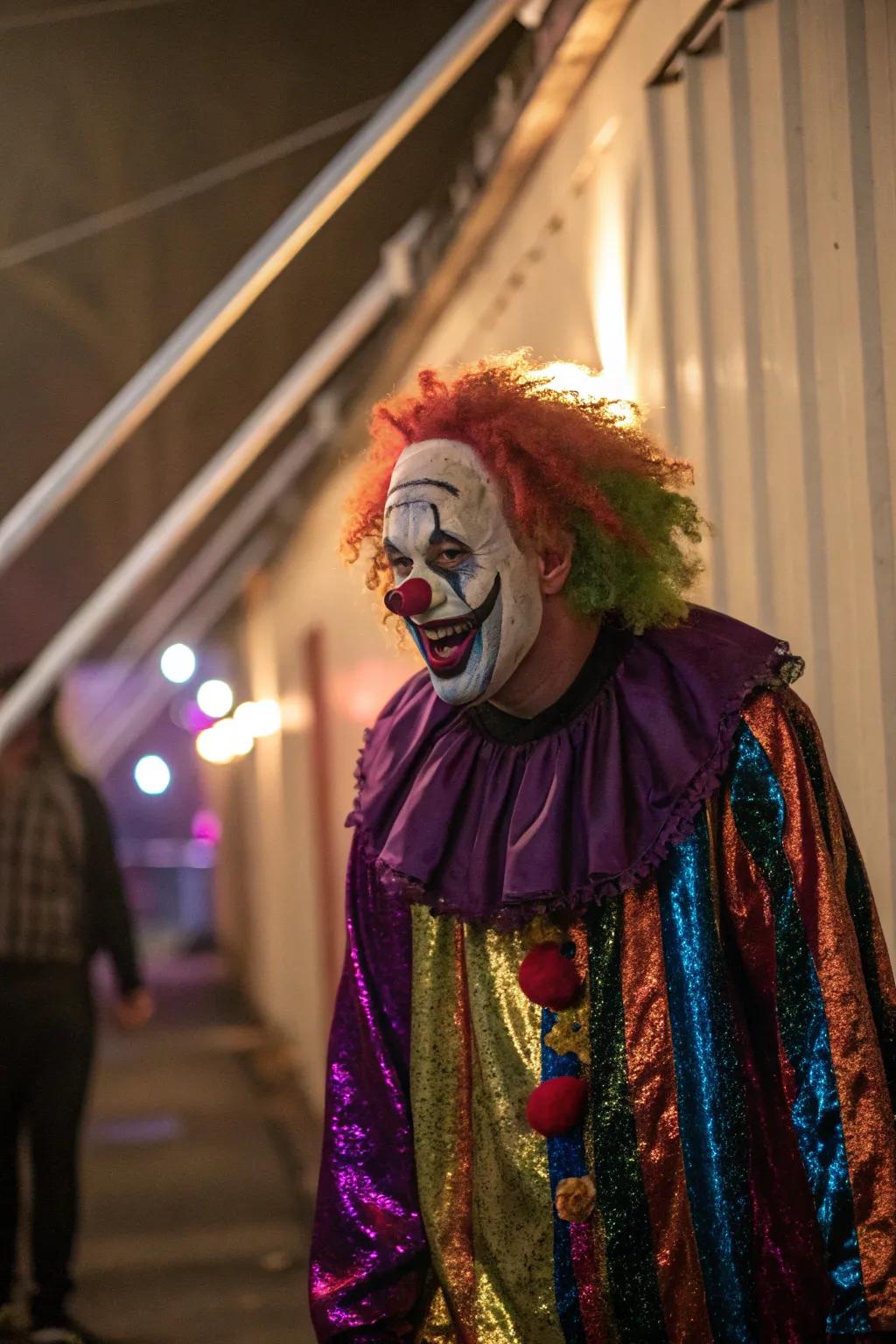 Unleash your inner jester with a colorful yet creepy clown costume!