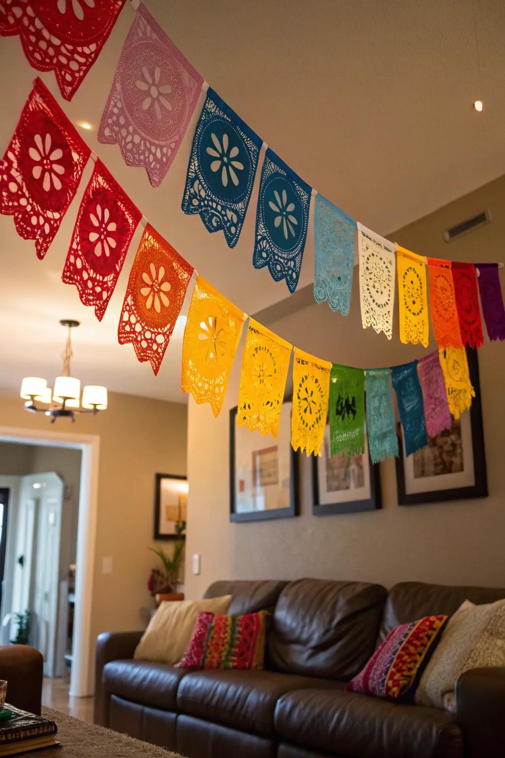 Brighten up your space with stunning papel picado banners that dance in the air. #FiestaReady #HispanicHeritage