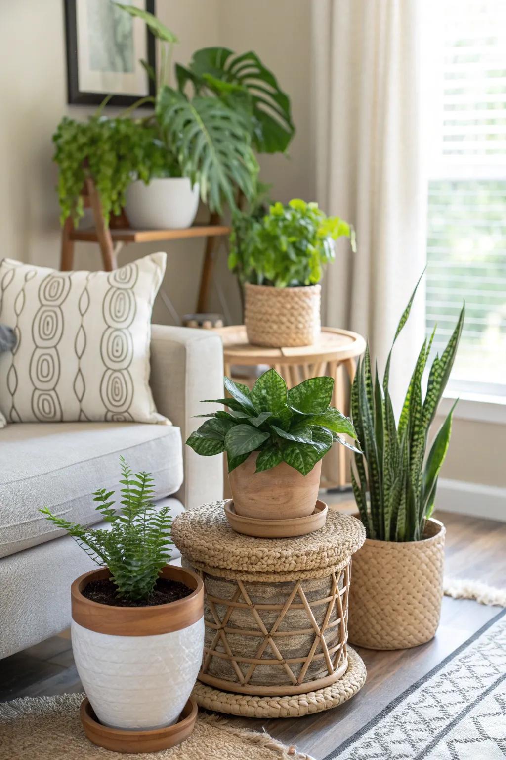 Embrace the natural beauty of plants to breathe life into your living room 🌿 #GreenLiving #HomeStyle
