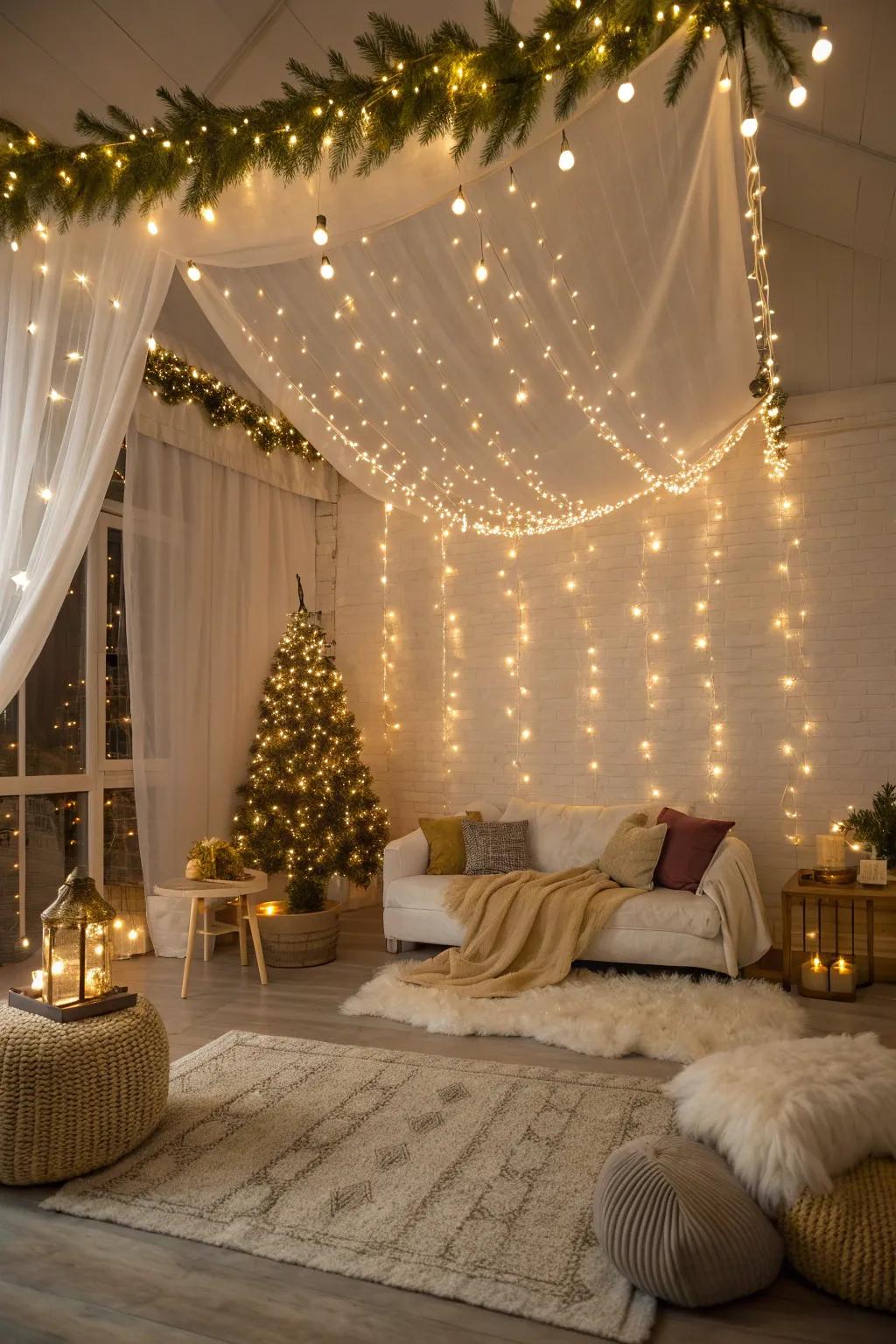 Elevate your space with string lights that add a cozy and magical touch to your home. #CozyVibes #StringLights ✨