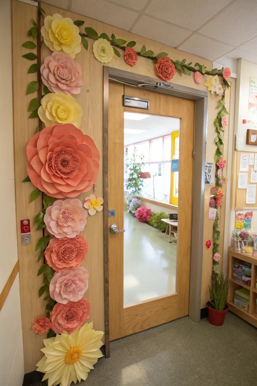 Step into a blooming wonderland with this floral door! 🌸✨ #GardenDecor #ClassroomVibes