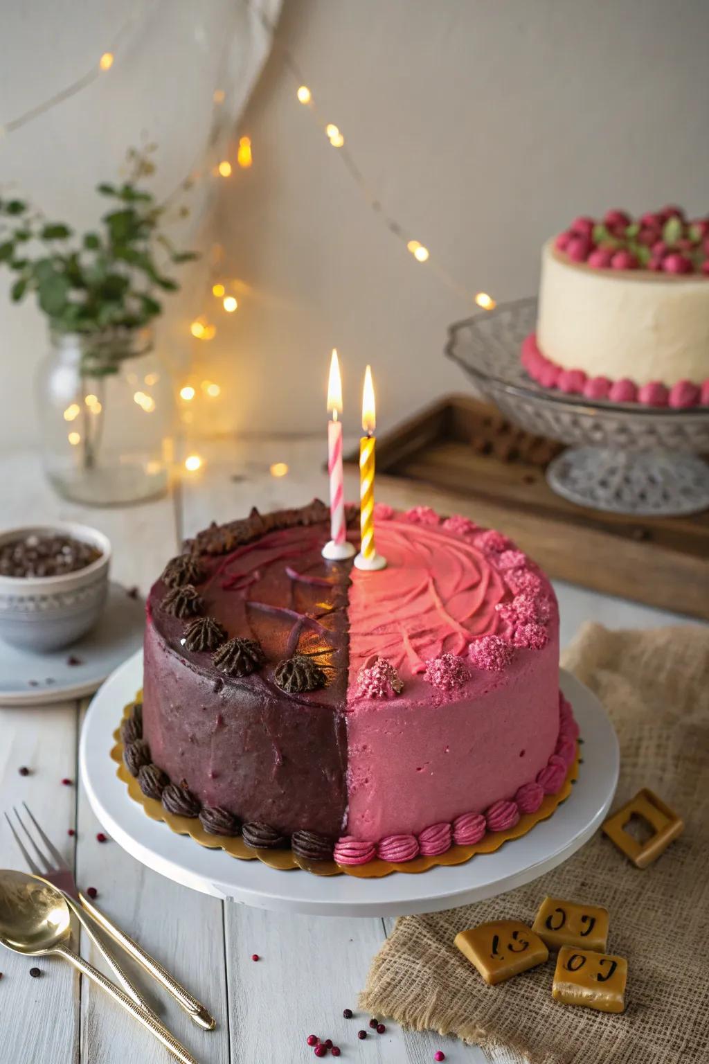 Two passions, one cake! Embrace the charm of split designs for double the celebration.
