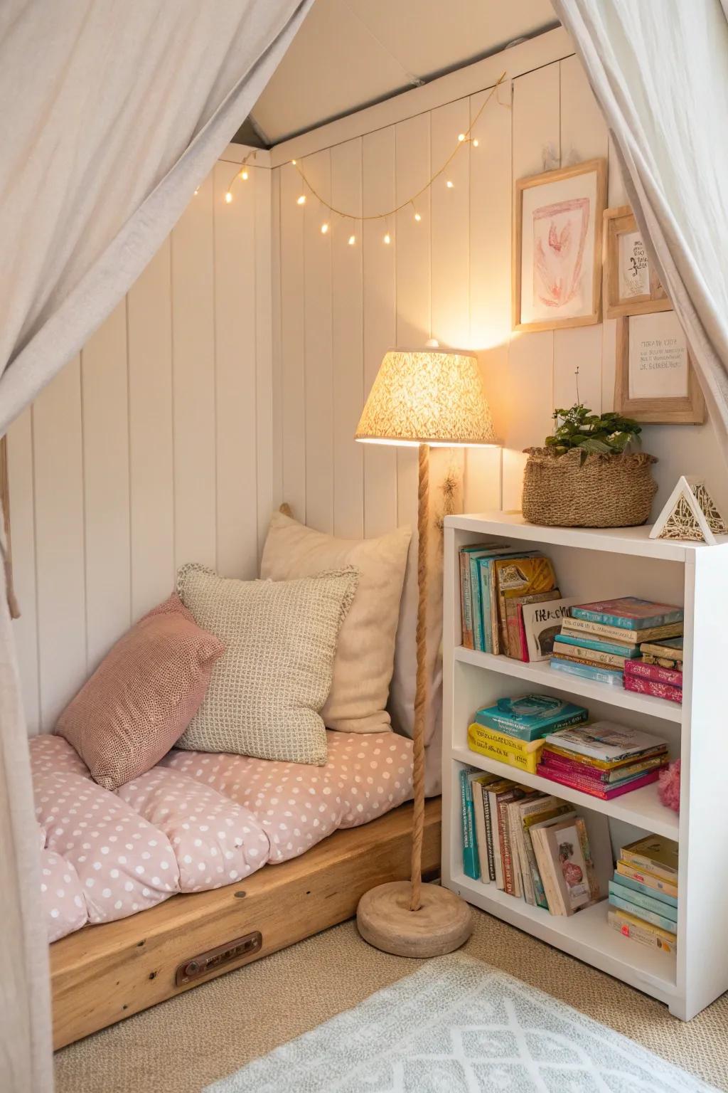 Dive into stories in a snug reading nook where every page turns into an adventure.