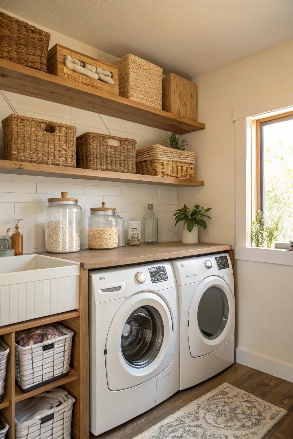 Elevate your laundry game with smart shelving solutions that keep your essentials organized and within arm's reach.