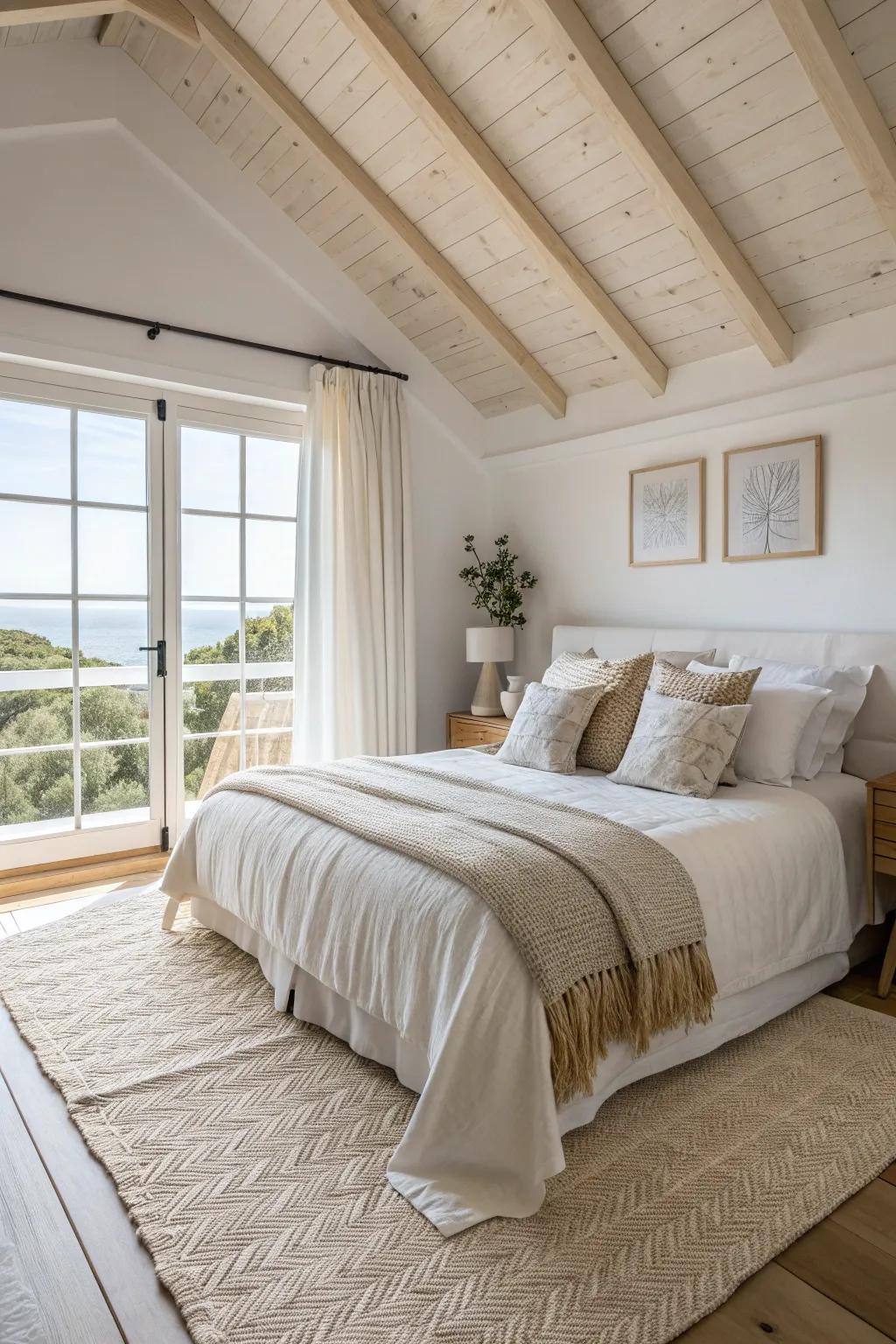 White and neutral hues create a clean, airy atmosphere perfect for relaxation.