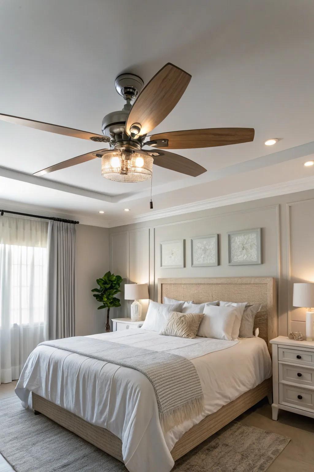 Embrace simplicity with a sleek ceiling fan that complements minimalist design.