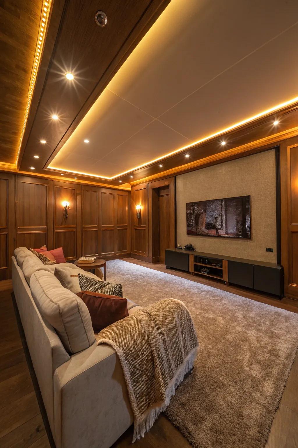 LED strip lights create a cozy and inviting atmosphere in any media room.