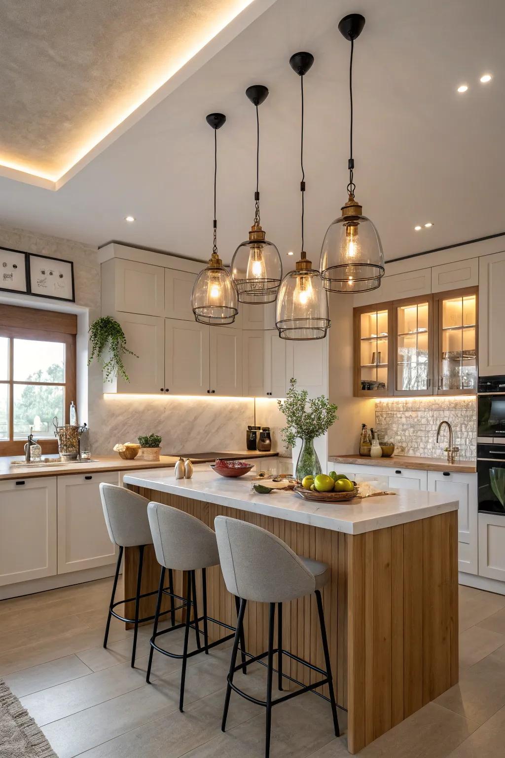 Elevate your kitchen's style with pendant lights that offer both beauty and functionality.