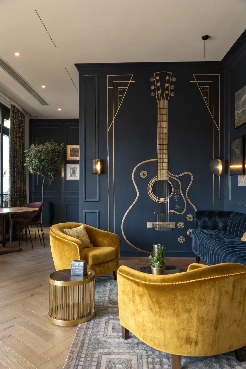 Strike the right chord with a striking guitar silhouette mural that adds a rock-and-roll edge to your decor.
