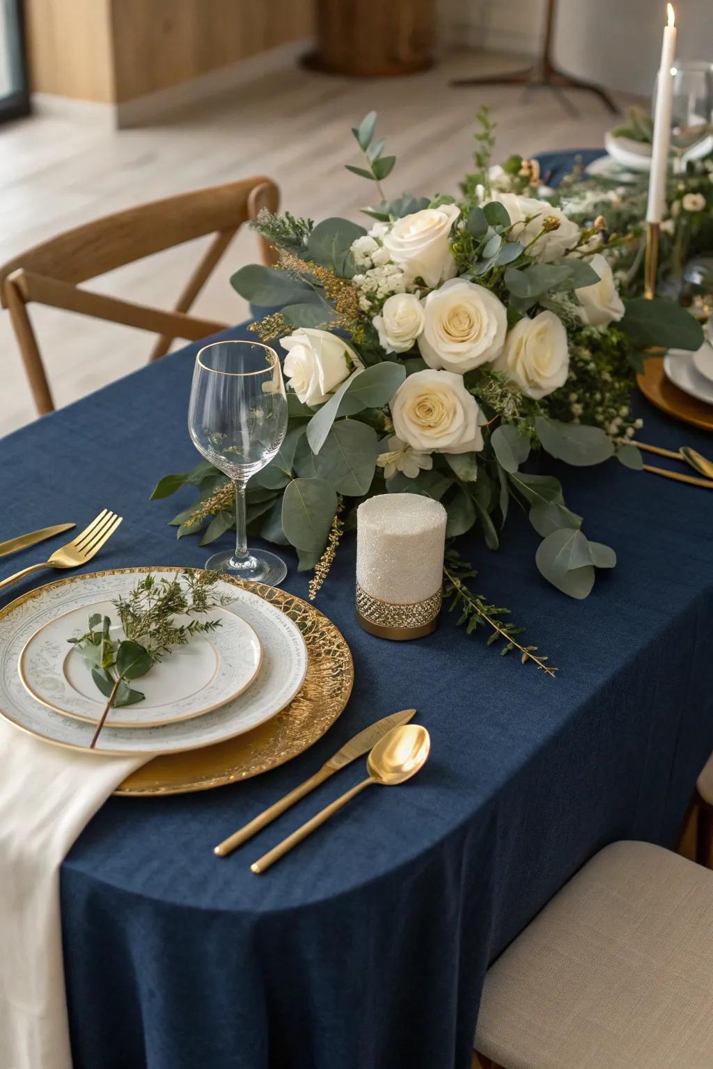 Let the depth of navy blue transform your table setting into a chic masterpiece. #TableDecor #NavyBlue #DiningInspiration