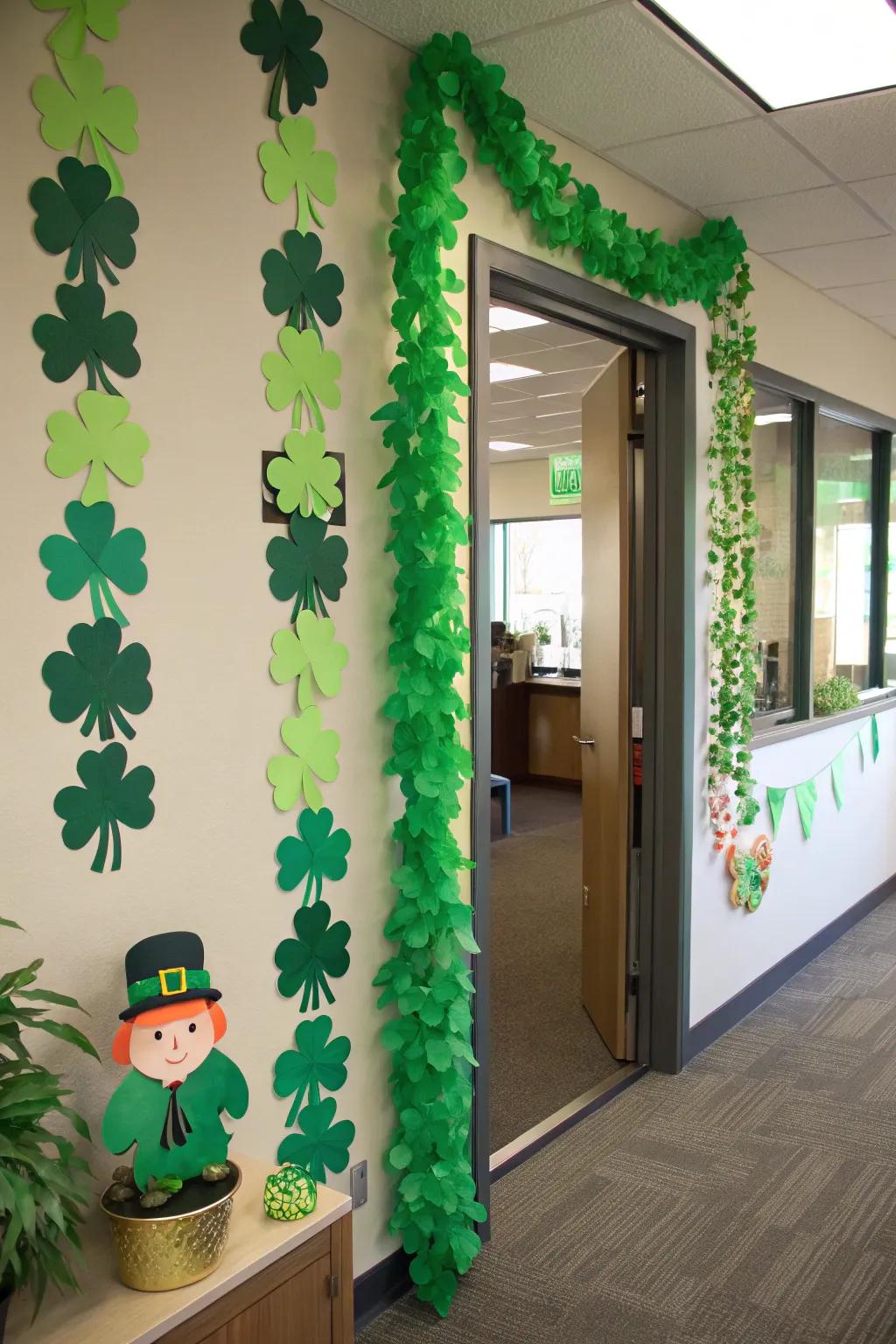 Add a touch of Irish charm with shamrock garlands that brighten up any office space.