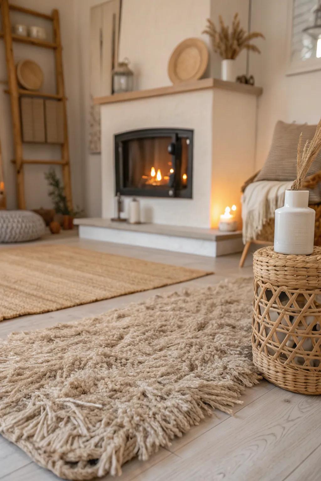 Step into comfort with a shaggy rug that invites warmth and relaxation.