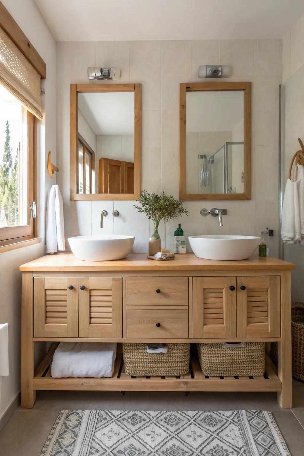 Double vanities make shared spaces more efficient and harmonious.