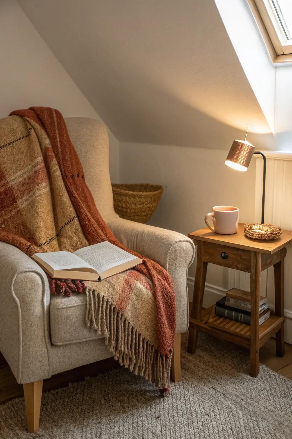 Find peace in a cozy nook, perfect for reading and relaxing in your small cottage.