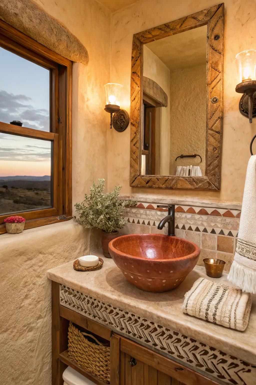 Feel the warmth of the desert with earthy tones that transform your bathroom into a soothing retreat.