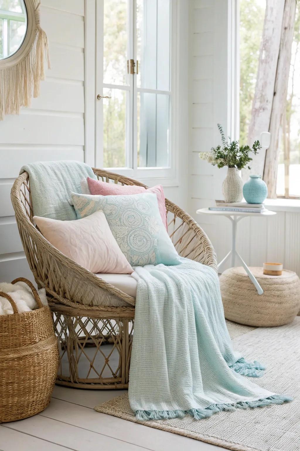 Lighten up your space with a fresh color palette that embraces the essence of summer. Pastels and whites breathe life and brightness into any room.