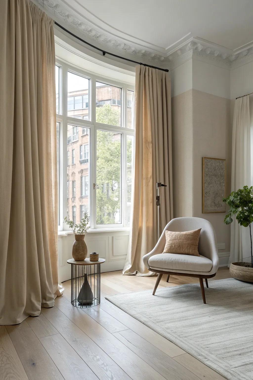 Bring a touch of sophistication to your home with floor-to-ceiling curtains that create a sense of height and elegance.