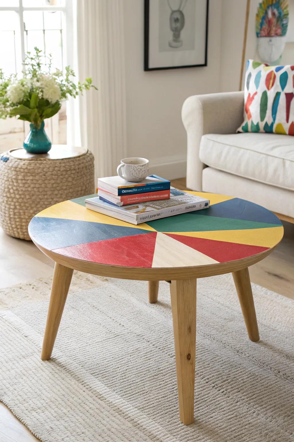 Brighten up your space with a bold geometric coffee table that adds a modern flair.
